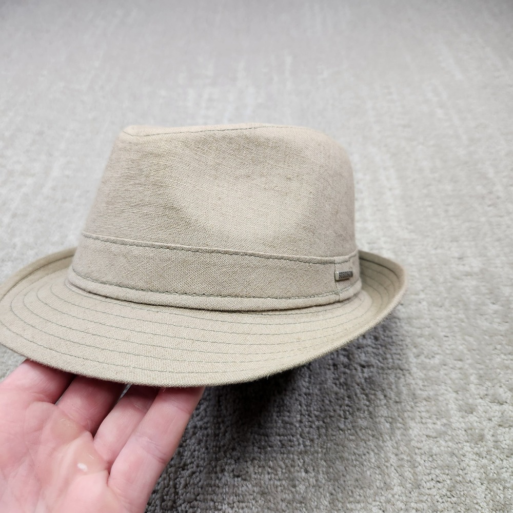 Stetson Mens Tan Cotton Fedora Hat Large Trilby Stingy Brim Khaki Beige